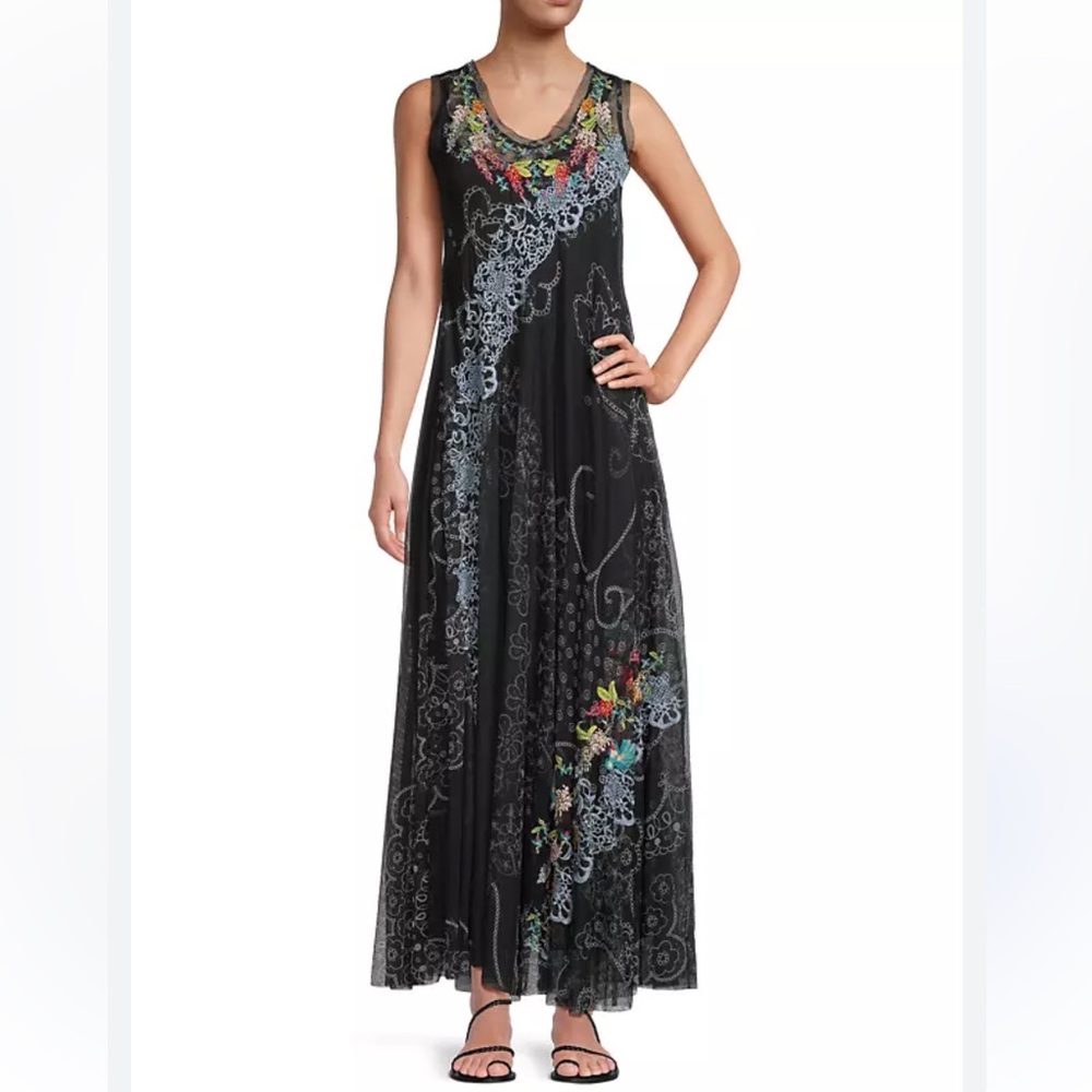 Johnny Was / BIYA
Swing Lace Embroidered Mesh Maxi Dress